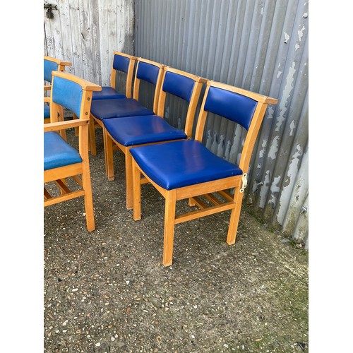 148 - A set of six blue vinyl seated interlocking  church chairs