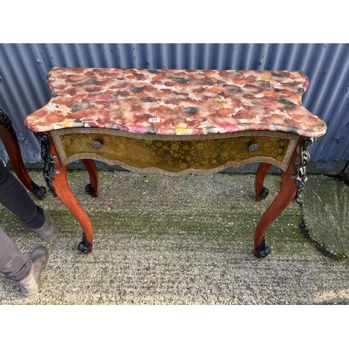 111 - A ornate reproduction single drawer side table 120x50x91