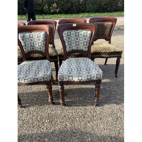 113 - A set of six Victorian mahogany framed  dining chairs with green upholstery