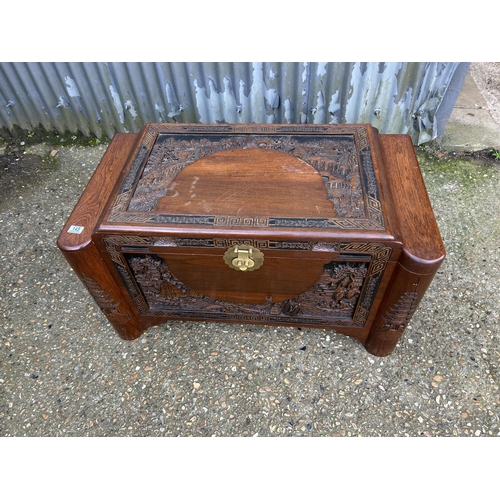 145 - A carved camphor wood blanket box chest  100x50x60