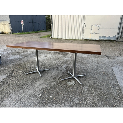 155 - A large twin pedestal dining table with two retro chrome pedestal bases 204x83x80