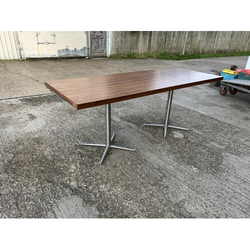 155 - A large twin pedestal dining table with two retro chrome pedestal bases 204x83x80