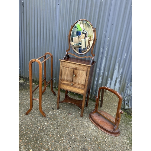 74 - A Victorian mahogany nightstand together with airer, and two mahogany swing mirrors