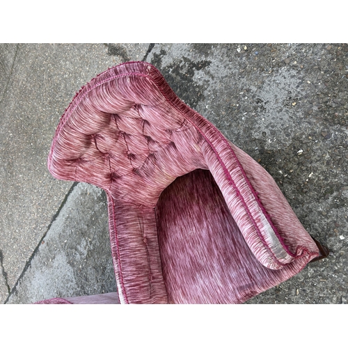 75 - A pair of Edwardian pink upholstered button back chairs