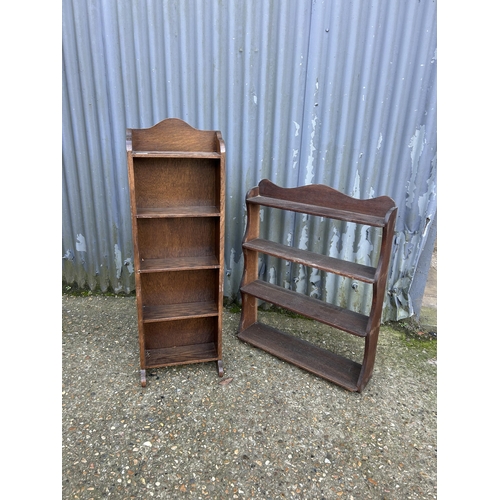 76 - Slim oak bookcase together with an oak open book rack