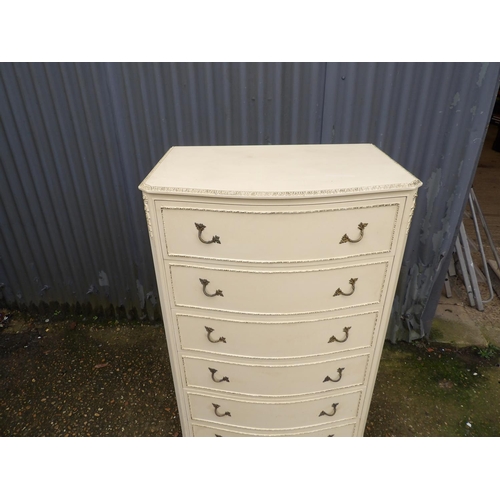 10 - French style white and gold painted chest of five drawers 70x50x130