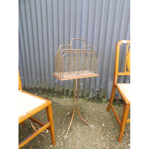 19 - A pair of satinwood chairs together with a brass magazine rack