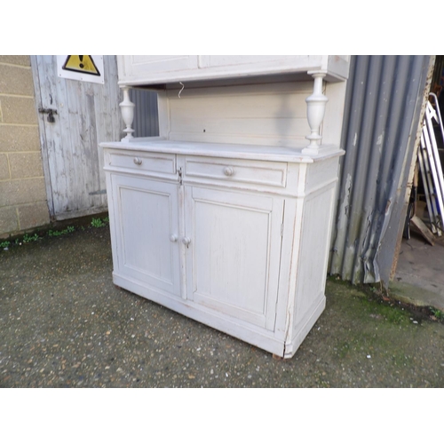 26 - A large grey painted French dresser with two door cupboard top over two drawer and two door base  12... 