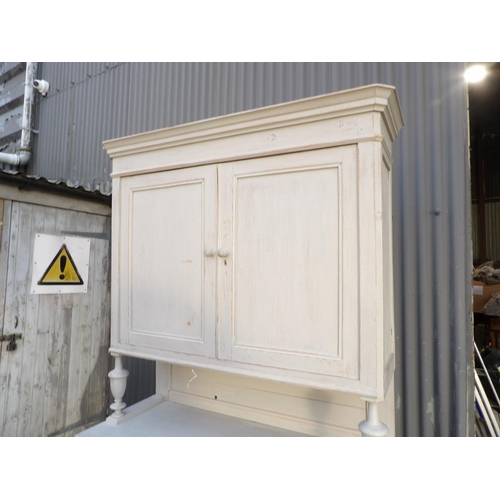 26 - A large grey painted French dresser with two door cupboard top over two drawer and two door base  12... 