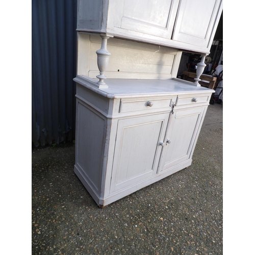 26 - A large grey painted French dresser with two door cupboard top over two drawer and two door base  12... 