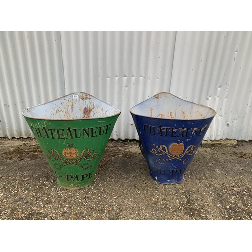 723 - Two Chateauneuf du Pape Metal grape harvesting buckets