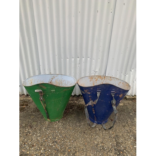 723 - Two Chateauneuf du Pape Metal grape harvesting buckets