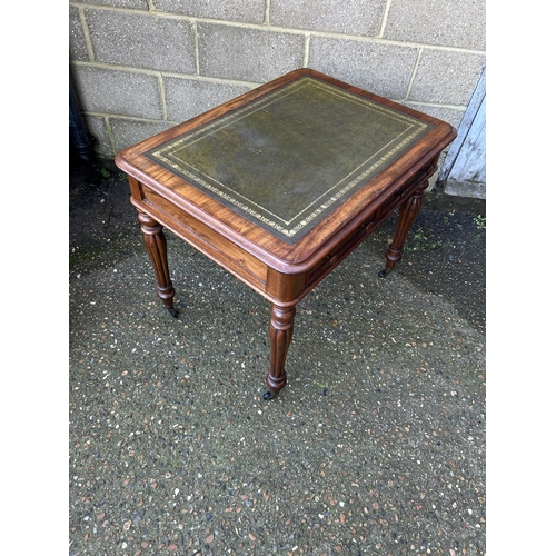 1 - A Victorian mahogany two drawer writing table with green leather top   92x70x74