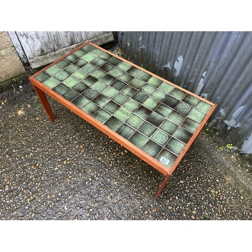 174 - A mid century teak tile top coffee table  97x50x45