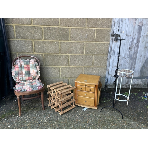 19 - Two metal stands , bentwood chair, magazine table and wine rack