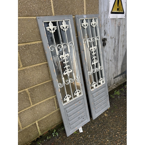 195 - A pair of grey painted garden shutter mirrors 42x155