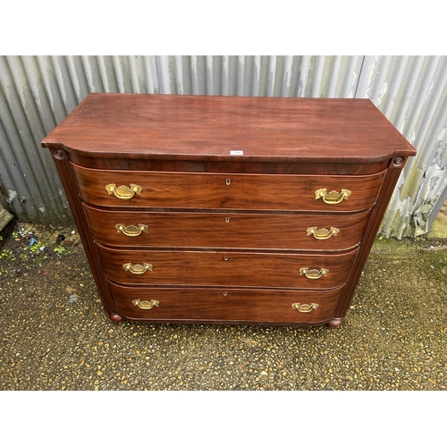 198 - A Victorian mahogany bow front chest of four drawers, recently refurbished with original key and rec... 