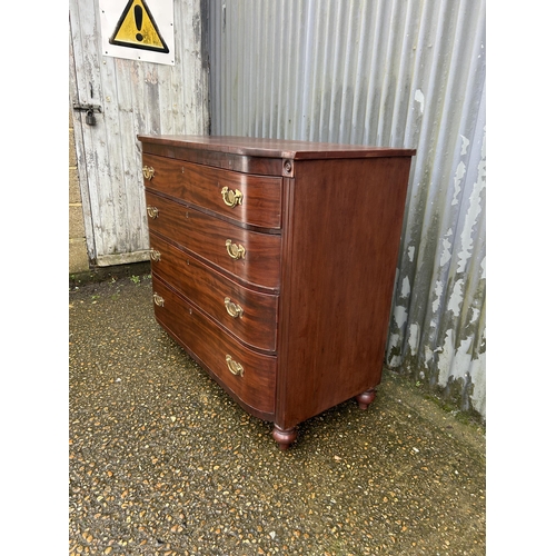 198 - A Victorian mahogany bow front chest of four drawers, recently refurbished with original key and rec... 