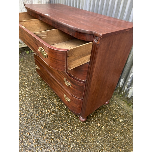 198 - A Victorian mahogany bow front chest of four drawers, recently refurbished with original key and rec... 