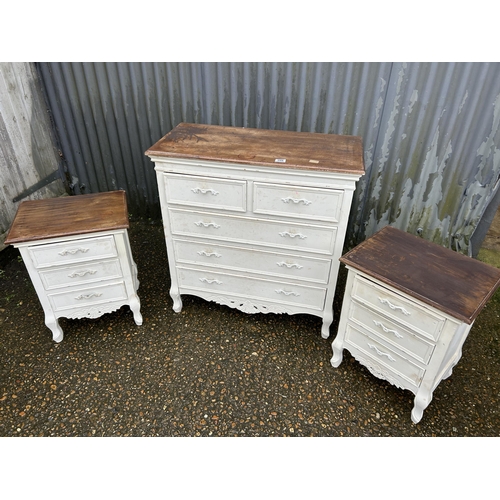 208 - A French style white painted chest of five drawers together with matching pair of bedsides