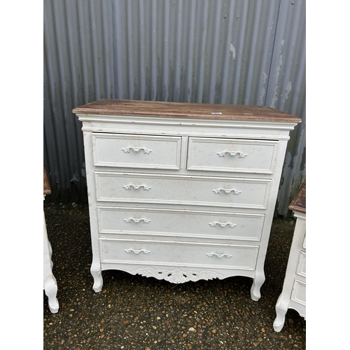 208 - A French style white painted chest of five drawers together with matching pair of bedsides