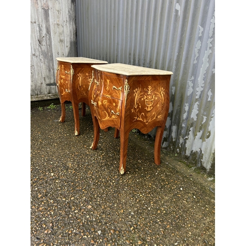 219 - A pair of good quality reproduction chests of two drawers with marble tops 60 x37x75