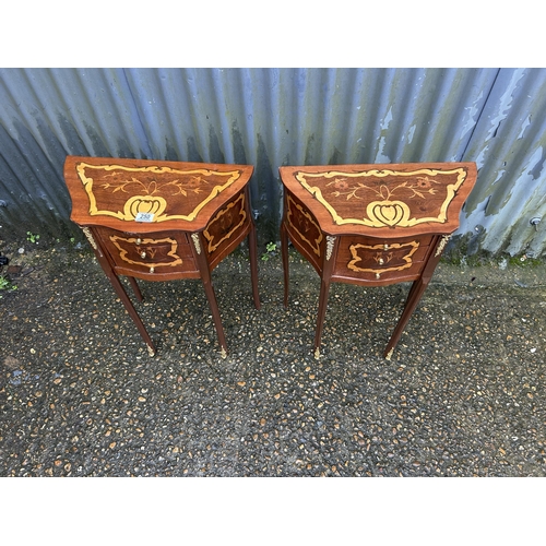 250 - A pair of  Italian style inlaid and gold gilt bedside chests of three drawers