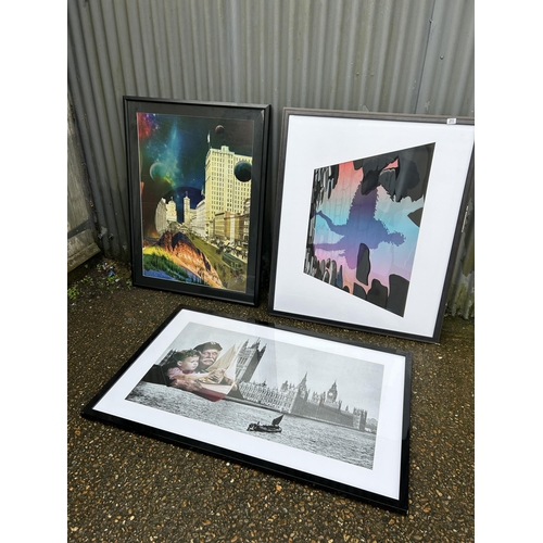 253 - Three large black framed pictures