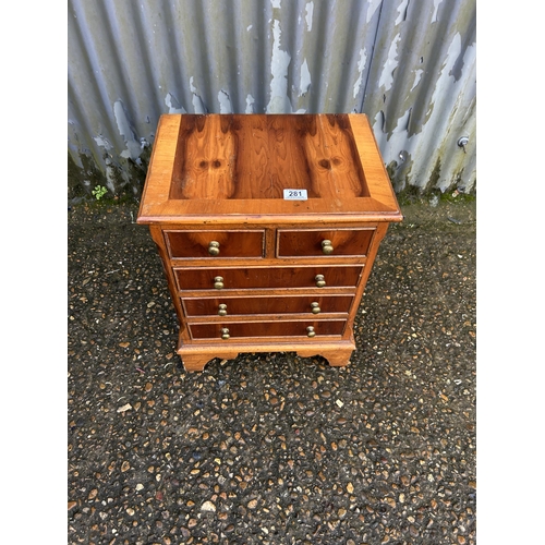 281 - Miniature yew chest of five drawers 42x30x52