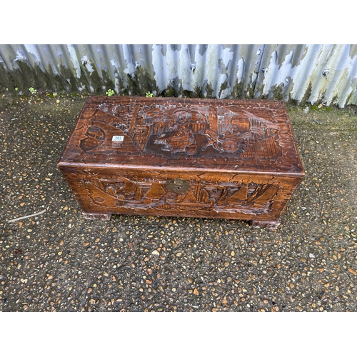 283 - A carved camphor wood blanket box 80x40x36