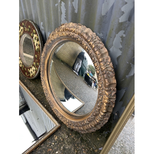 292 - Two brass framed mirrors, two ornate gold gilt mirrors and a painted mirrors