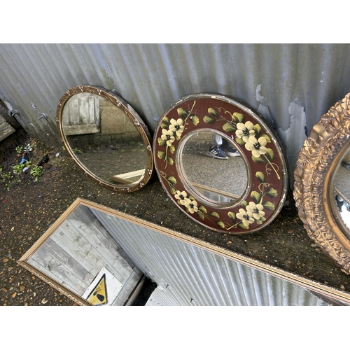 292 - Two brass framed mirrors, two ornate gold gilt mirrors and a painted mirrors