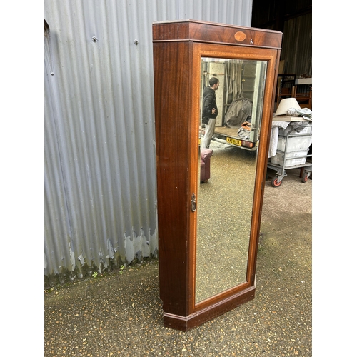 308 - An Edwardian mahogany inlaid single door corner wardrobe