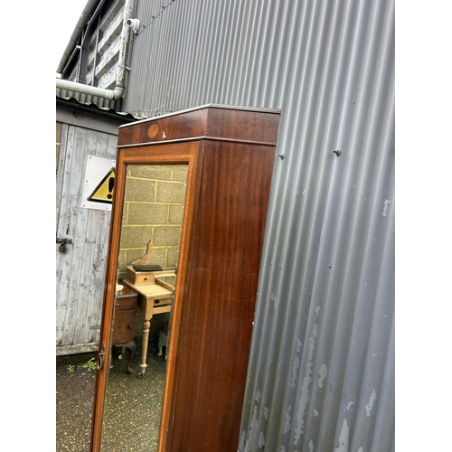 308 - An Edwardian mahogany inlaid single door corner wardrobe