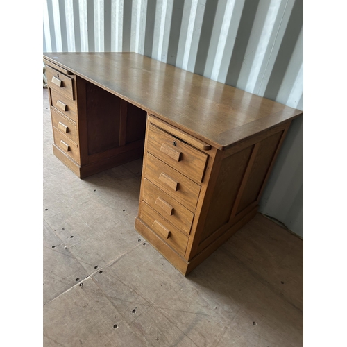 315 - A mid century oak twin pedestal desk 150x80x75