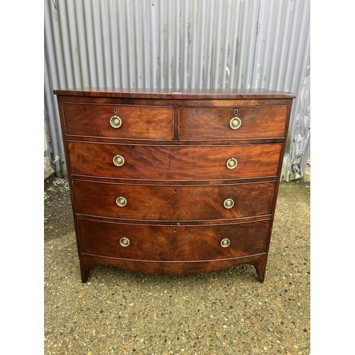 33 - A Victorian mahogany bow front chest of five drawers  105x50x05