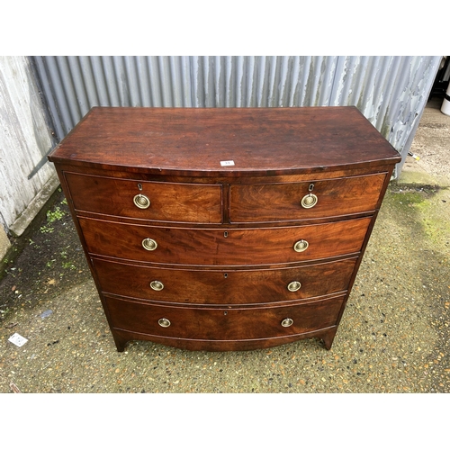 33 - A Victorian mahogany bow front chest of five drawers  105x50x05