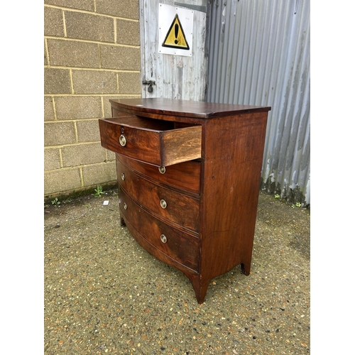 33 - A Victorian mahogany bow front chest of five drawers  105x50x05