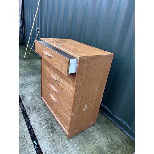 338 - A teak tallboy chest of five drawers 80x43x94