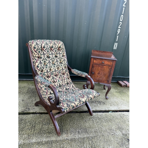 342 - A mahogany framed slipper chair together with a mahogany bedside