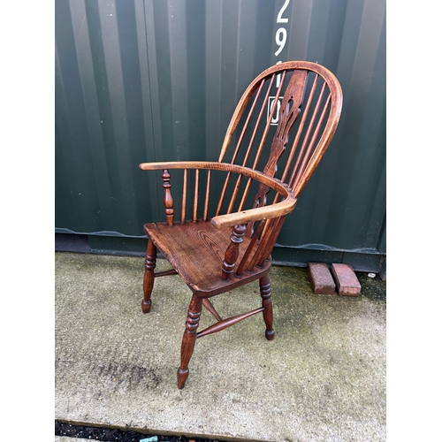 346 - A country elm stick back carver chair