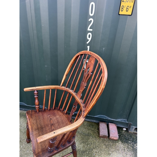 346 - A country elm stick back carver chair