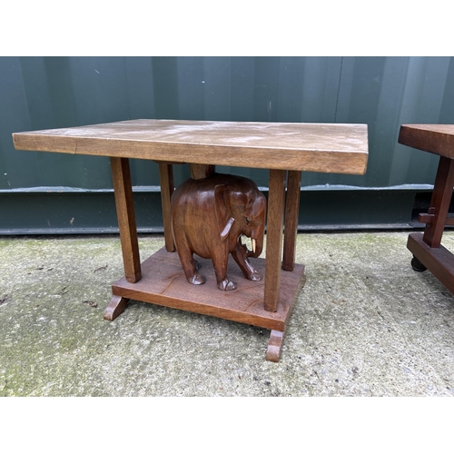 380 - An elephant coffee table together with two other hardwood occasional tables