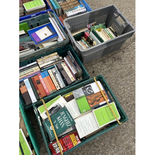 397 - 13 trays of assorted books inc some Russian books (plastic crates not included)