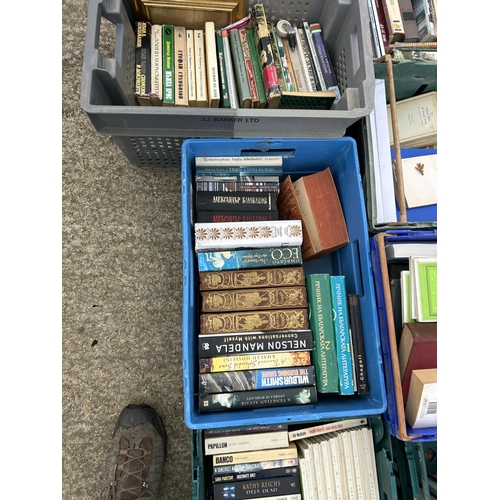 397 - 13 trays of assorted books inc some Russian books (plastic crates not included)