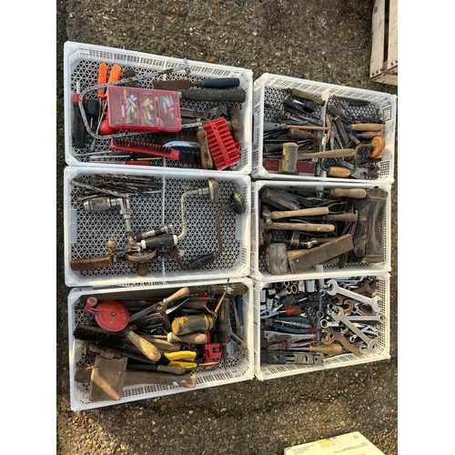 407 - Six white trays of tools assorted