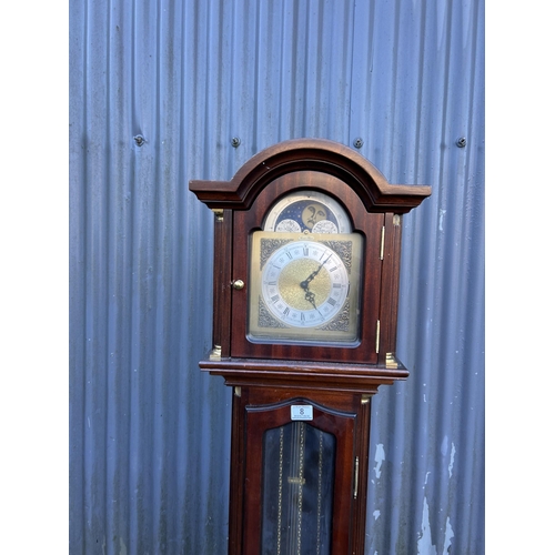 8 - A reproduction mahogany lomgcase clock with three weights