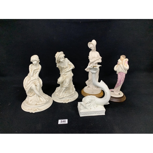 546 - 4 Italian figures and a candlestick