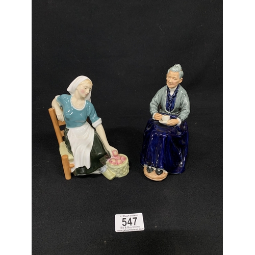 547 - Doulton figures - The Apple Maid and a Cup of Tea, tallest 18cms (no damage)