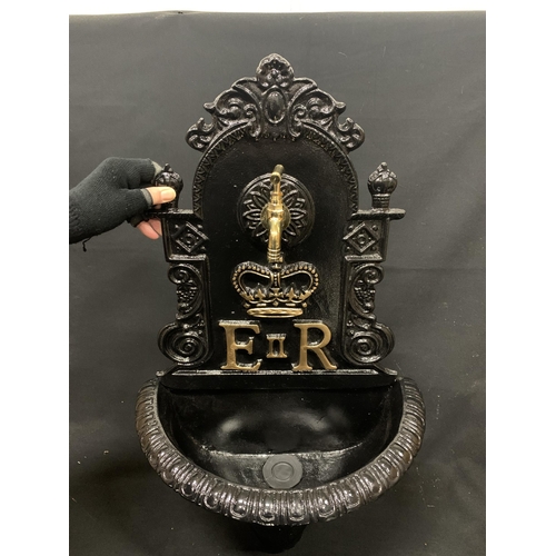 595 - Queen Elizabeth ll cypher, Iron wall fountain, height 70cms, Width 42cms